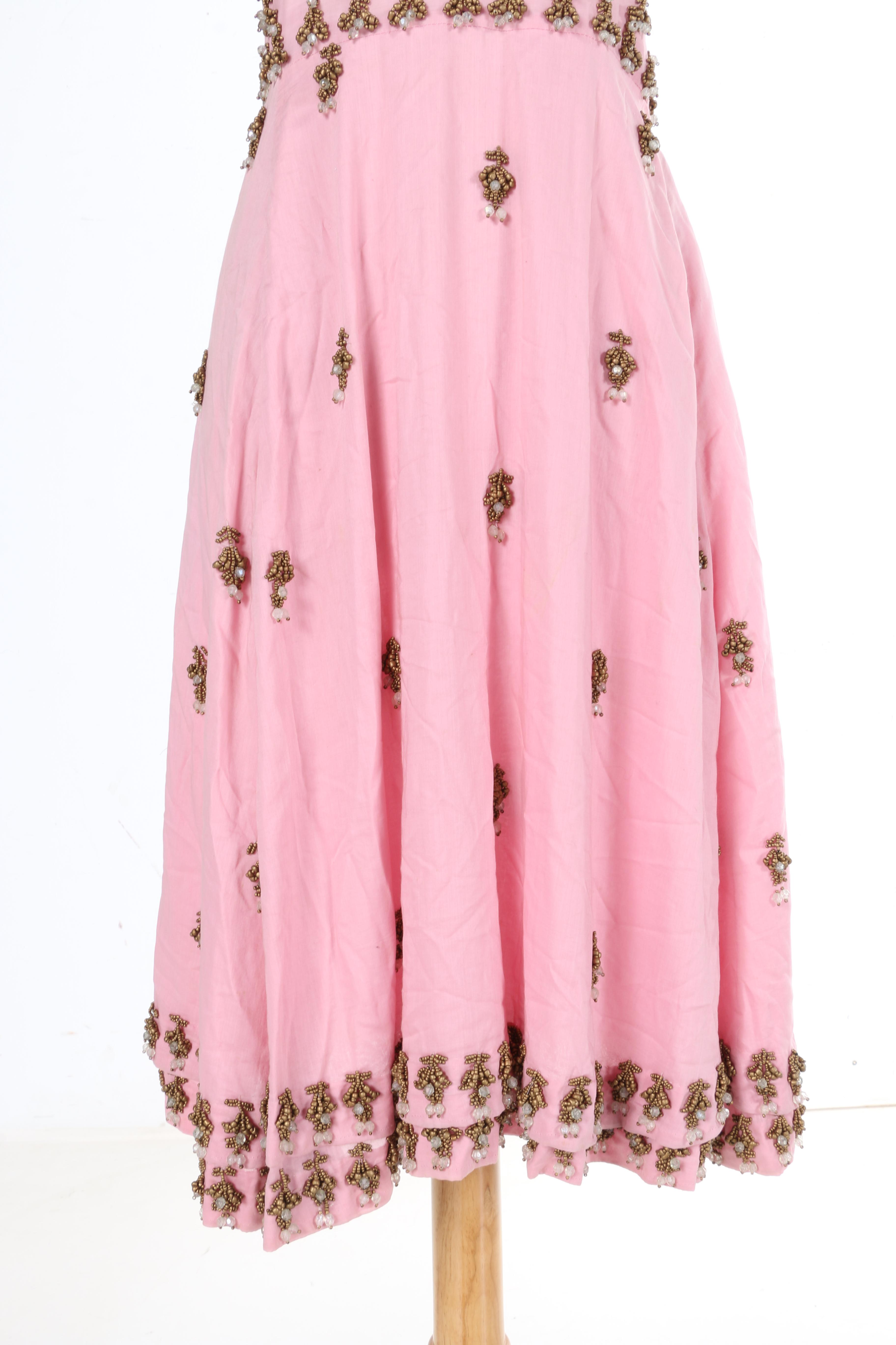 Tracy Reece Pink Cotton Beaded Sleeveless Halter Dress