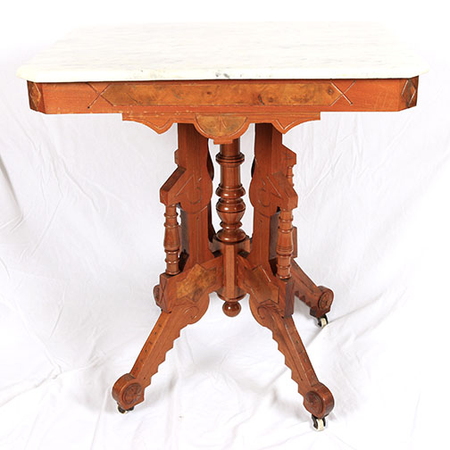 Late 19th Century Victorian Eastlake Parlor Table With Marble Top