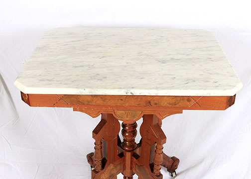 Late 19th Century Victorian Eastlake Parlor Table With Marble Top