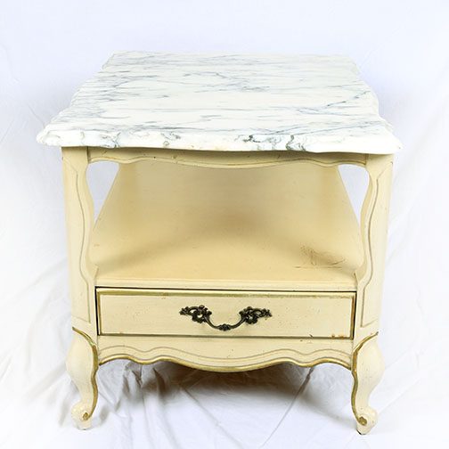 Vintage Provincial Louis XV Style Side Table With Marble Top