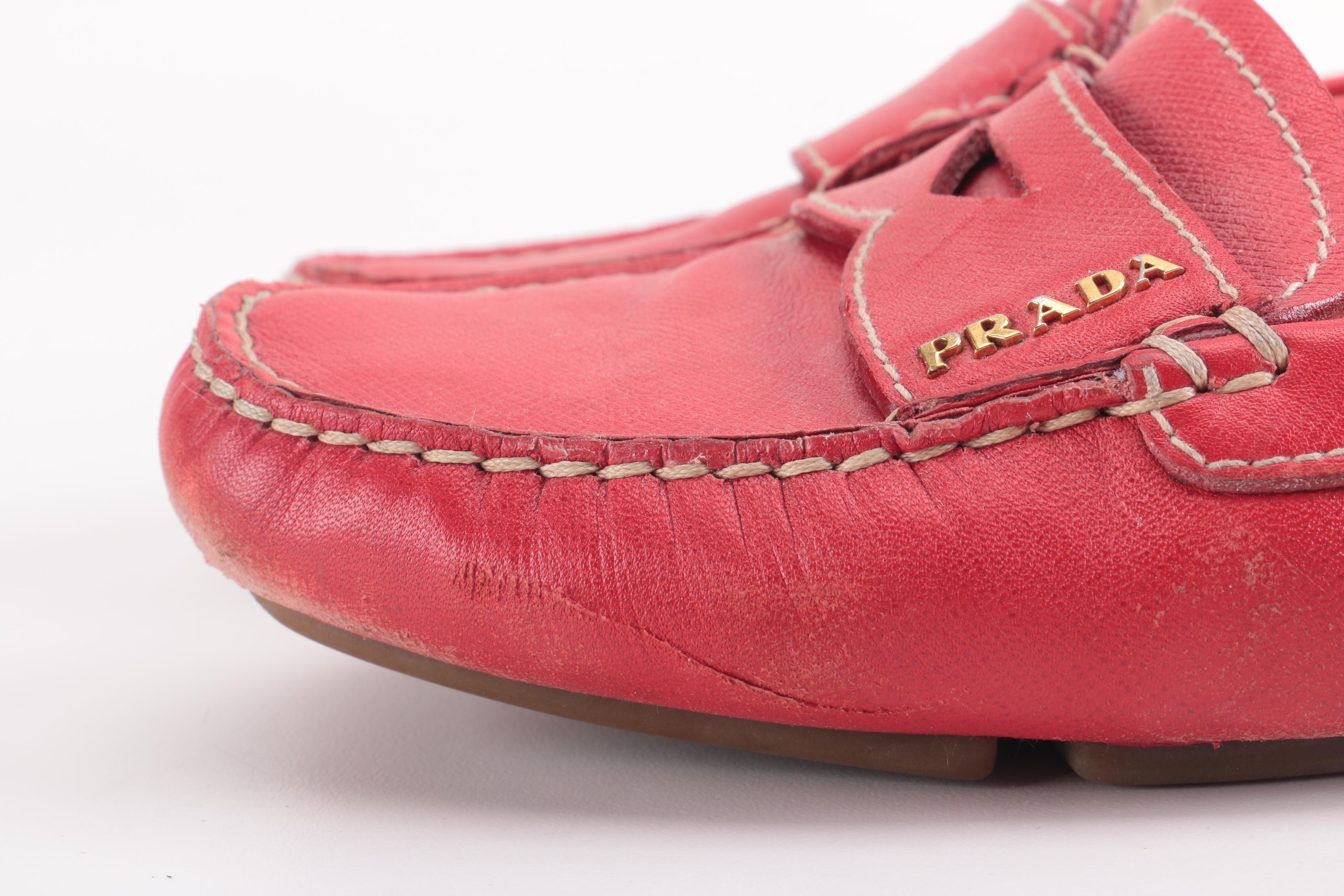 Women's Red Leather Prada Loafers