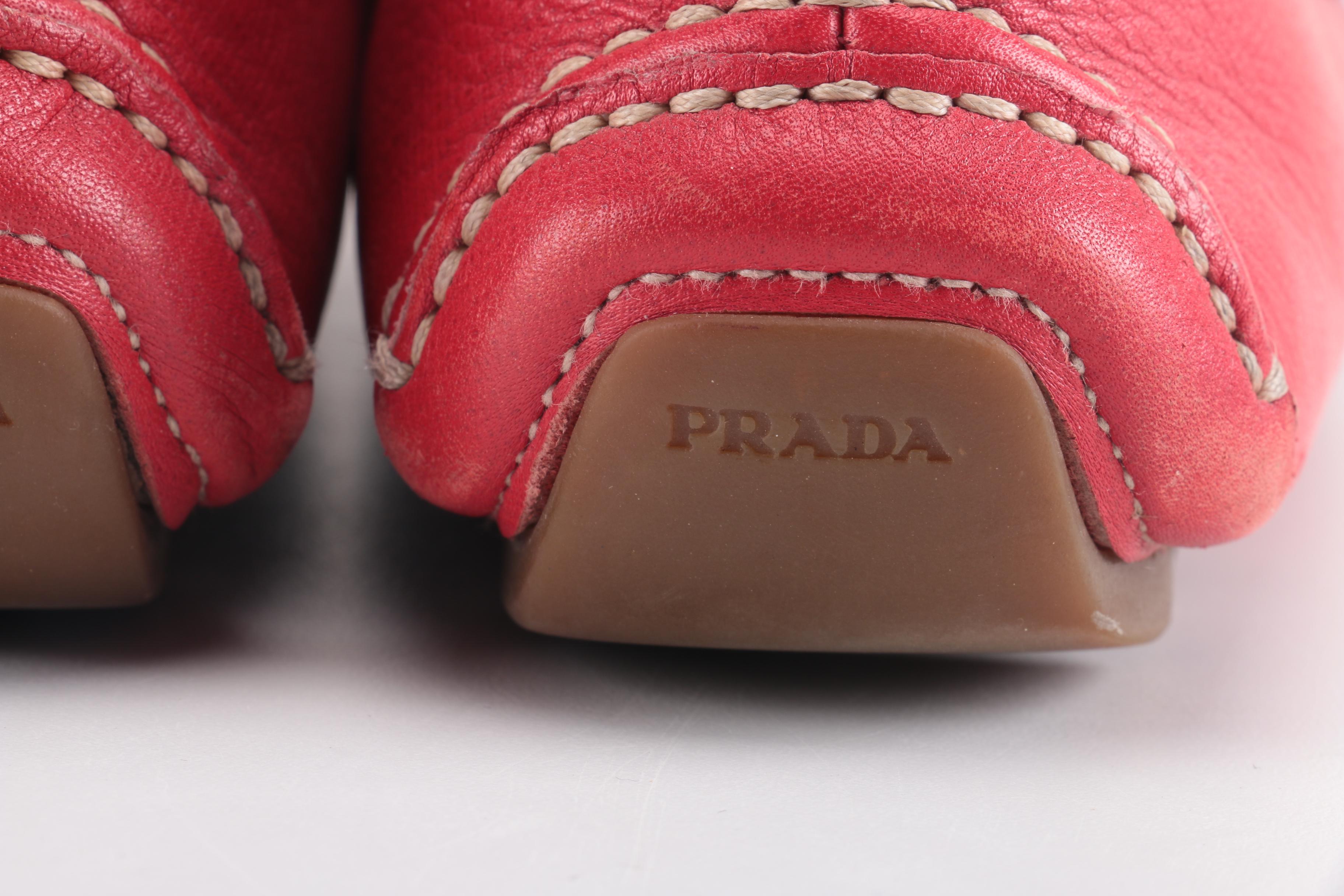 Women's Red Leather Prada Loafers