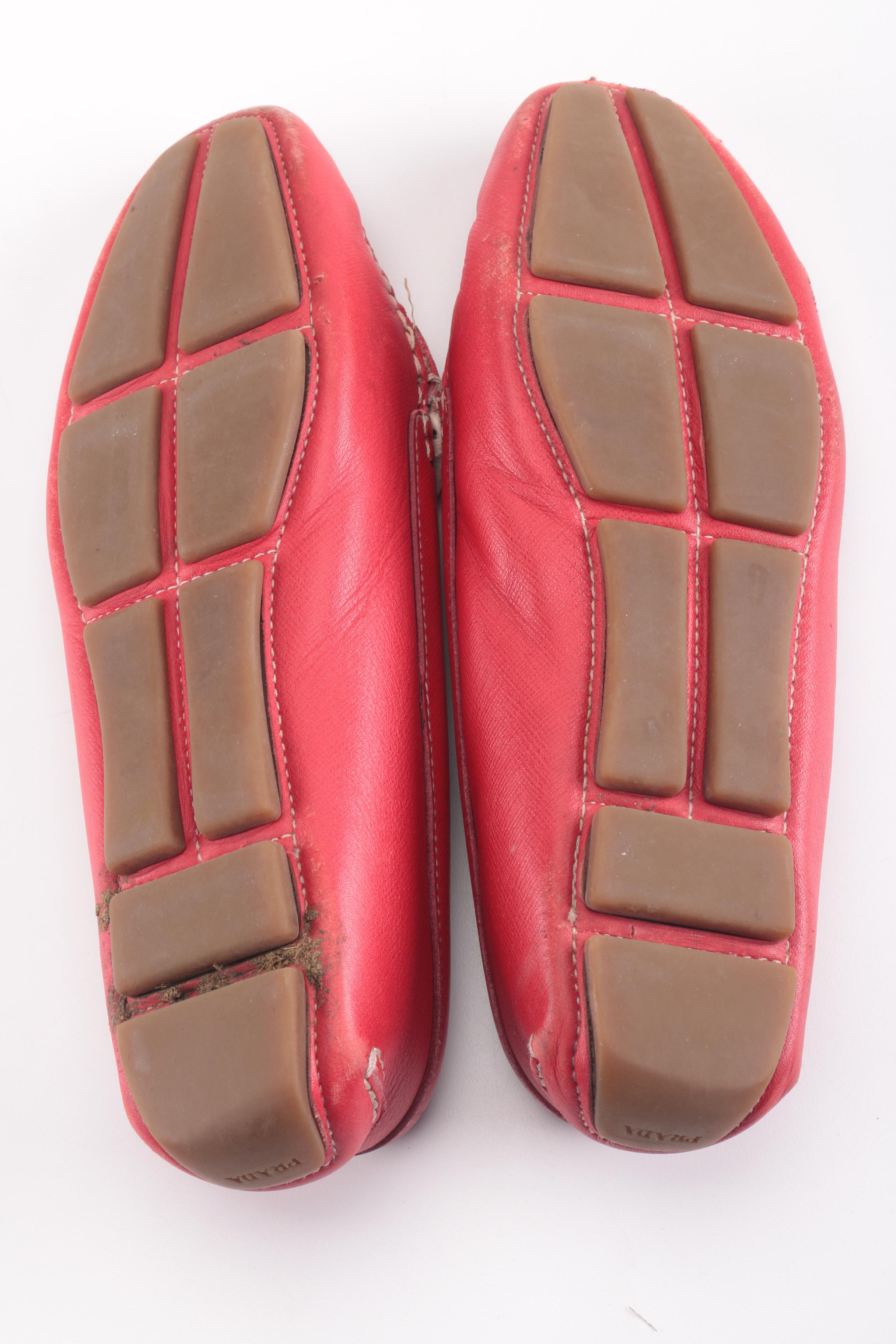 Women's Red Leather Prada Loafers