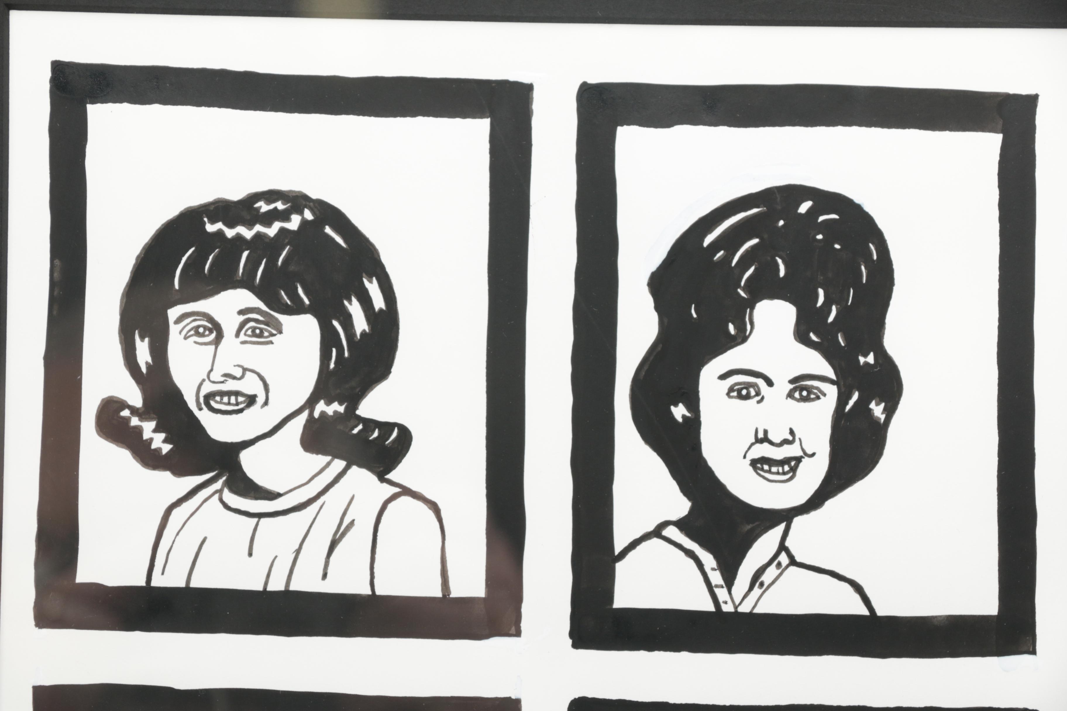 Jeff Zenick Marker Drawing on Paper "Iowa Women W/ Big Hair"