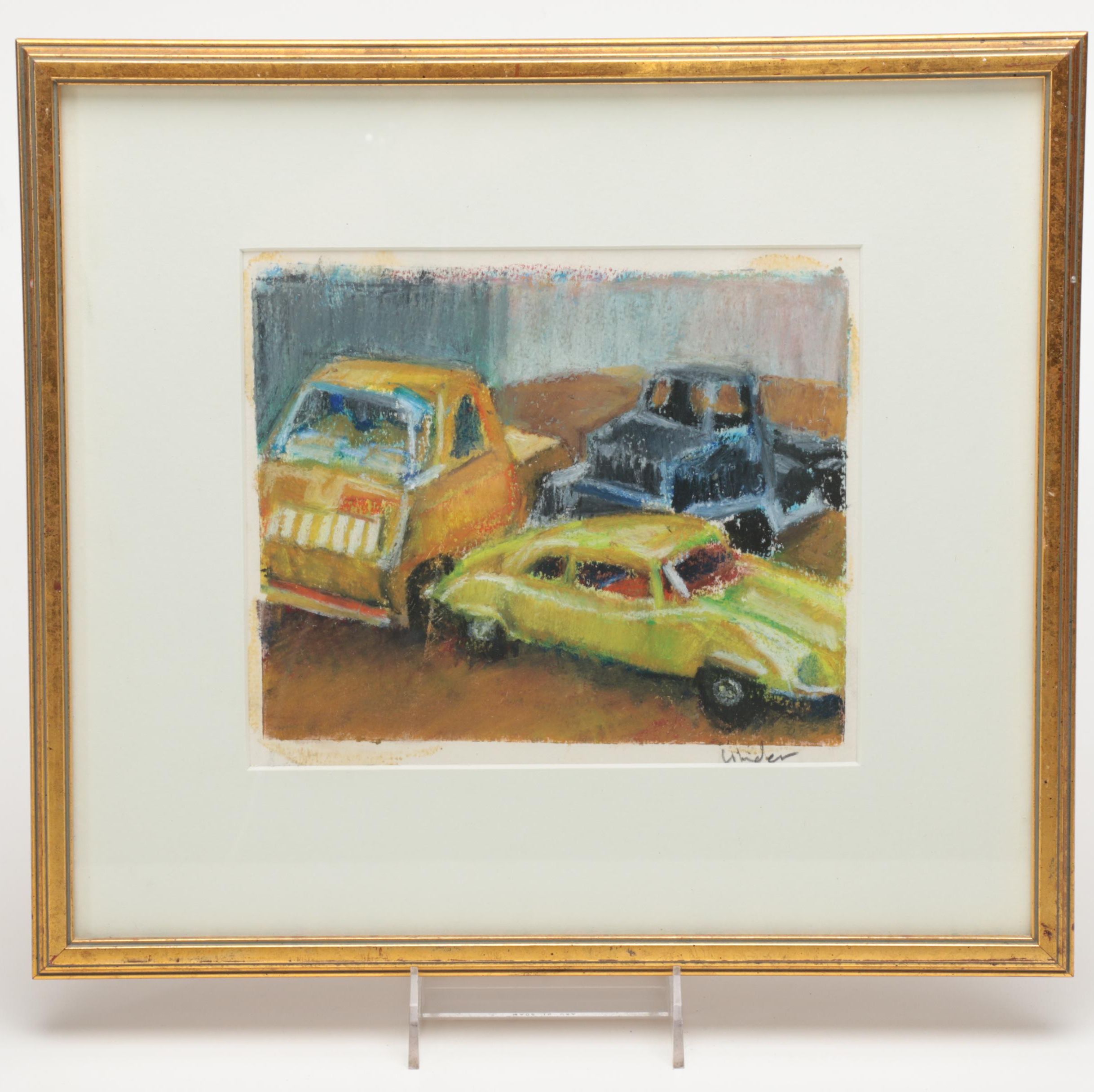 Oil Pastel Drawing on Paper of Toy Cars