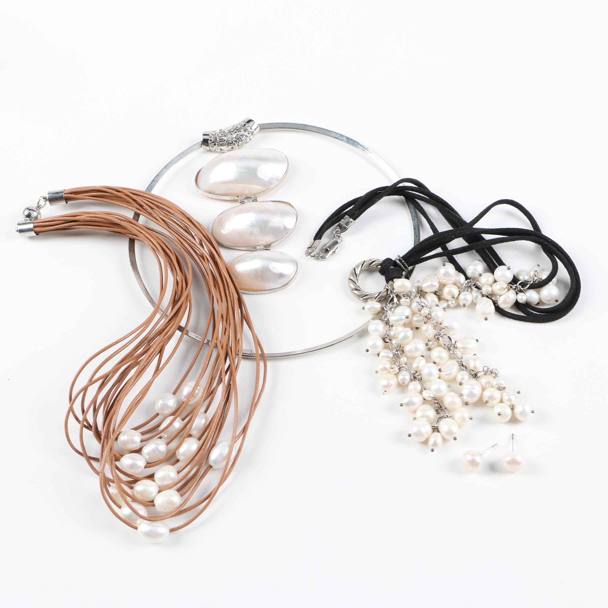 Shell and Freshwater Pearl Necklaces and Earrings