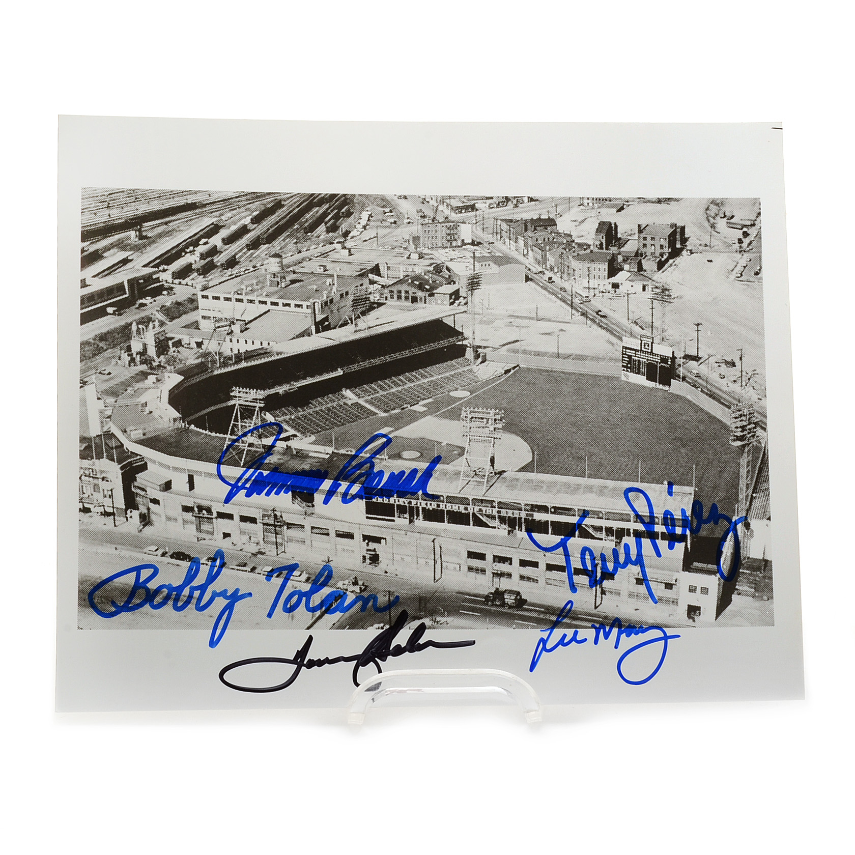 Crosley Field Photo Signed By Bench, Perez, May, and More