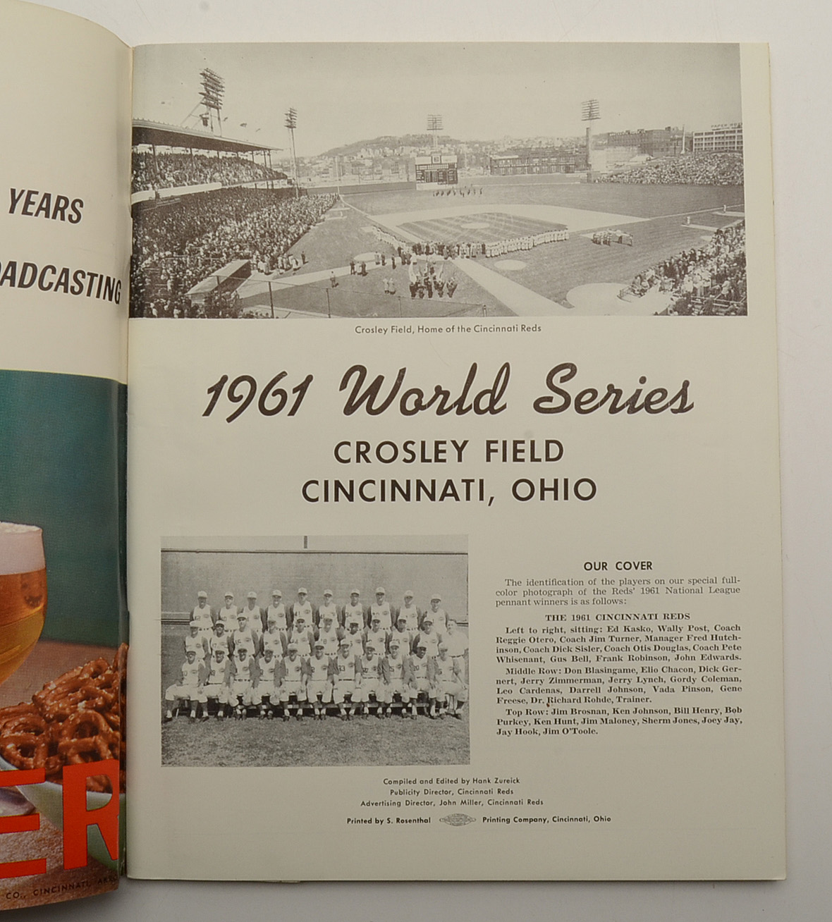1961 World Series Baseball Program Played At Crosley