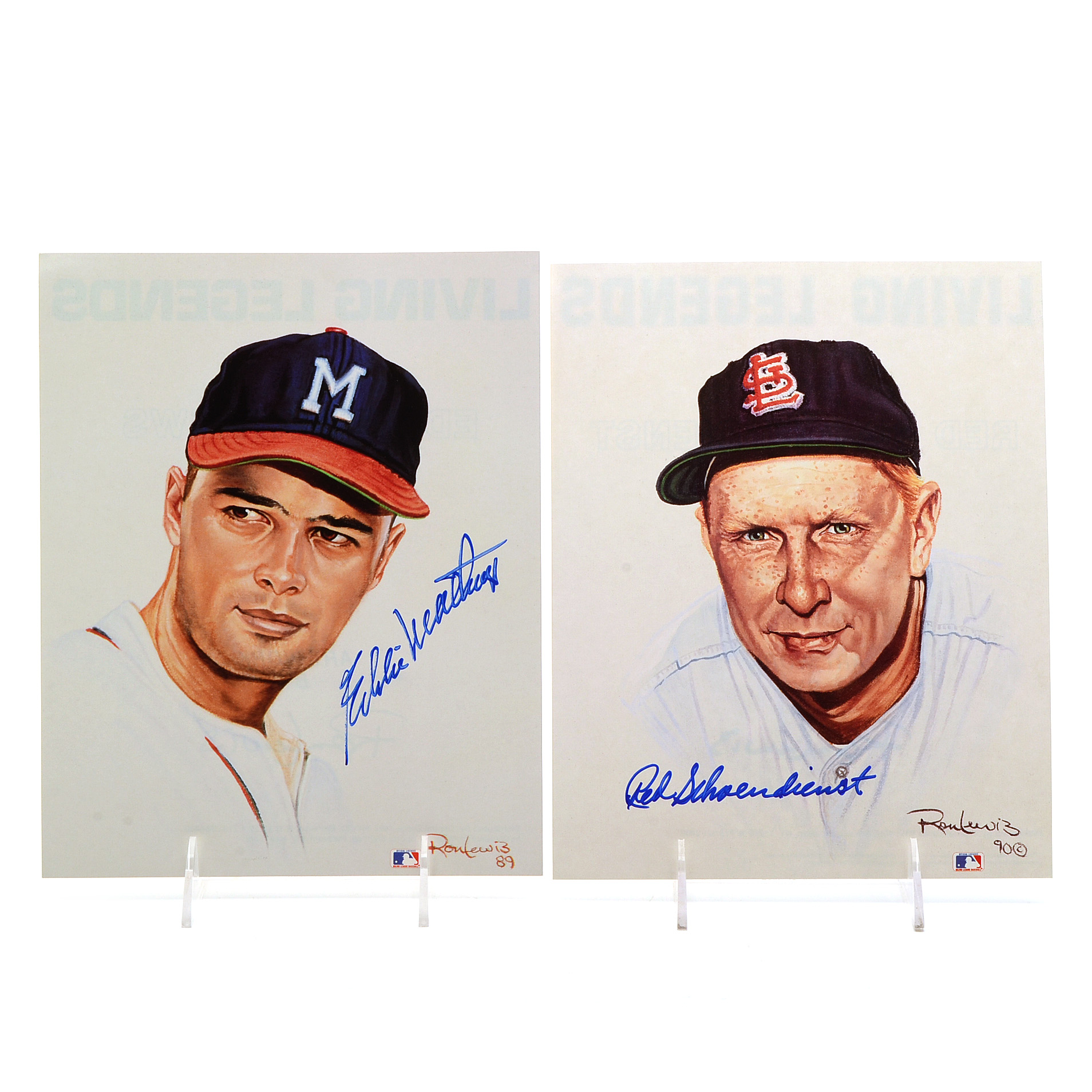 Red Schoendienst and Ed Mathews Signed Baseball Prints