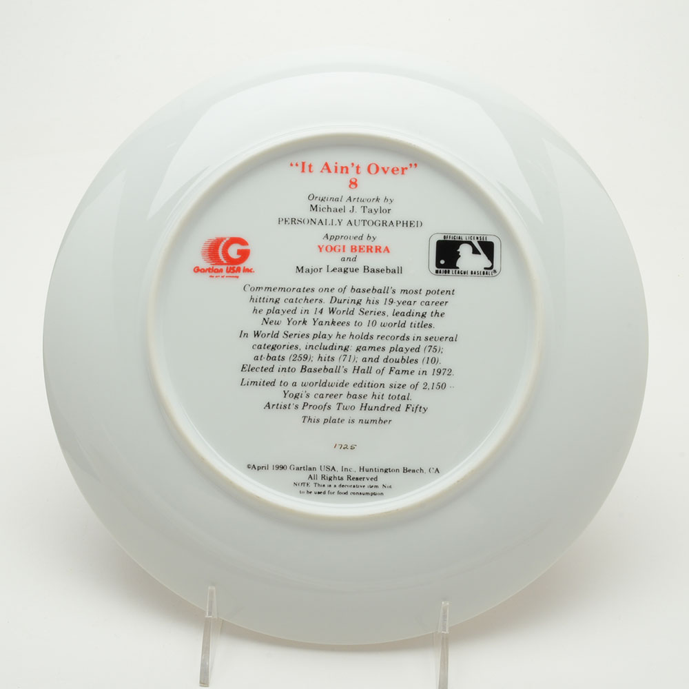 Yogi Berra Signed Gartland Plate  COA
