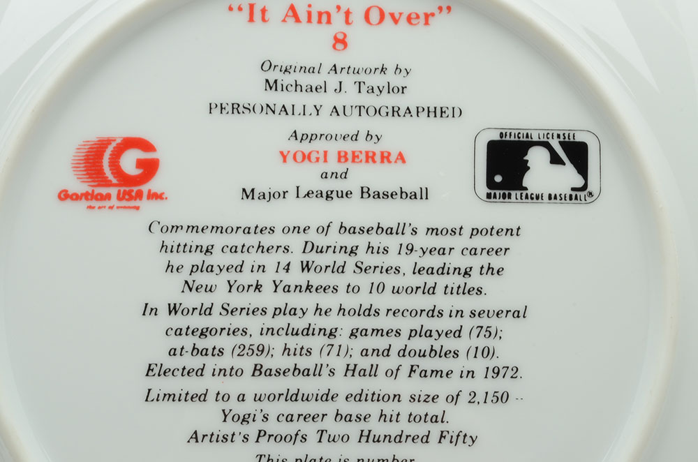 Yogi Berra Signed Gartland Plate  COA