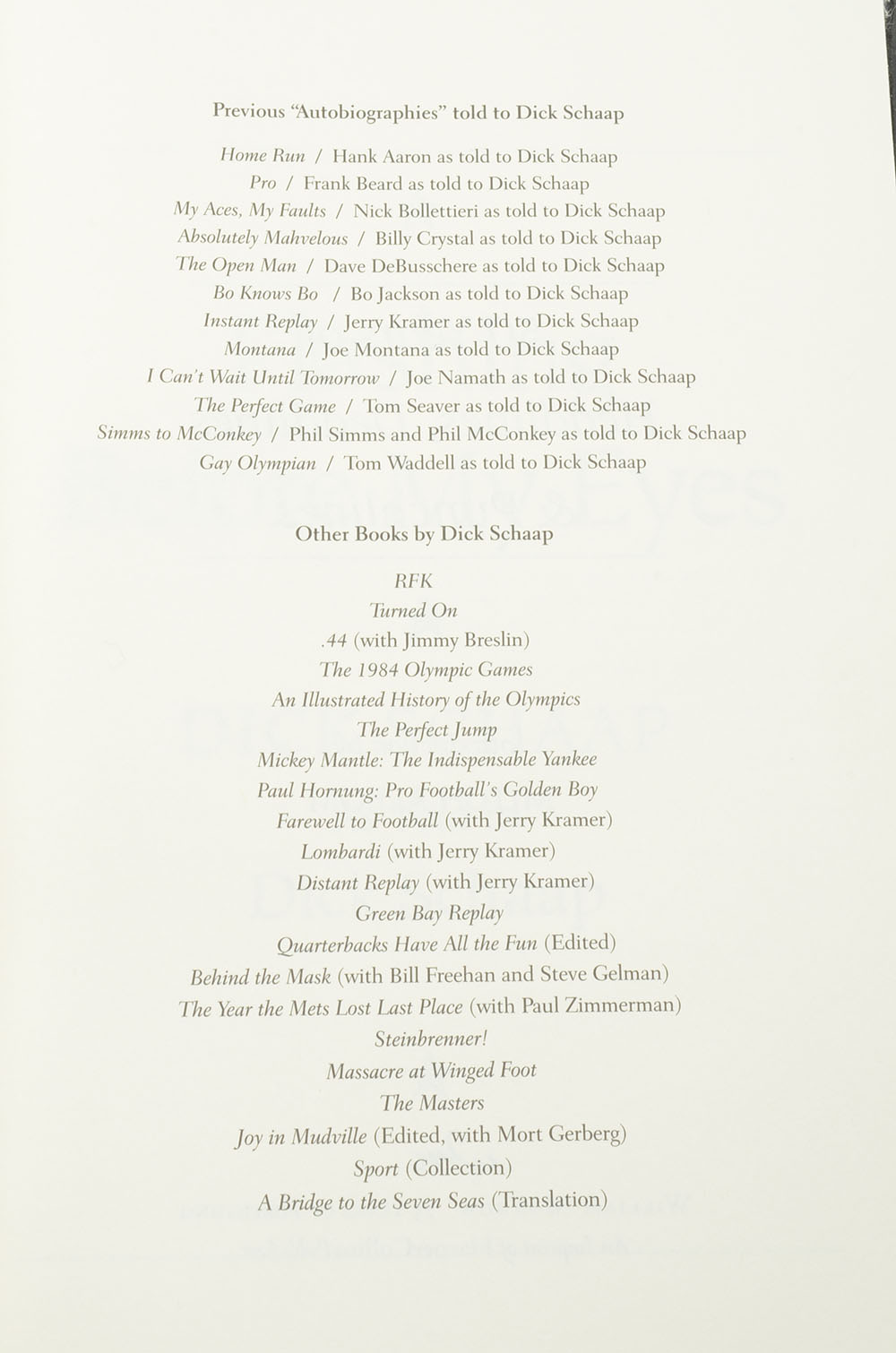 Signed First Edition Dick Schaap "Flashing Before My Eyes"