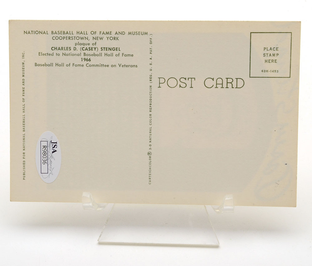 Casey Stengel Signed Hall of Fame Post Card   COA