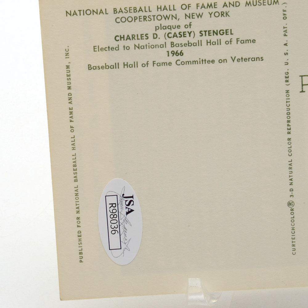 Casey Stengel Signed Hall of Fame Post Card   COA
