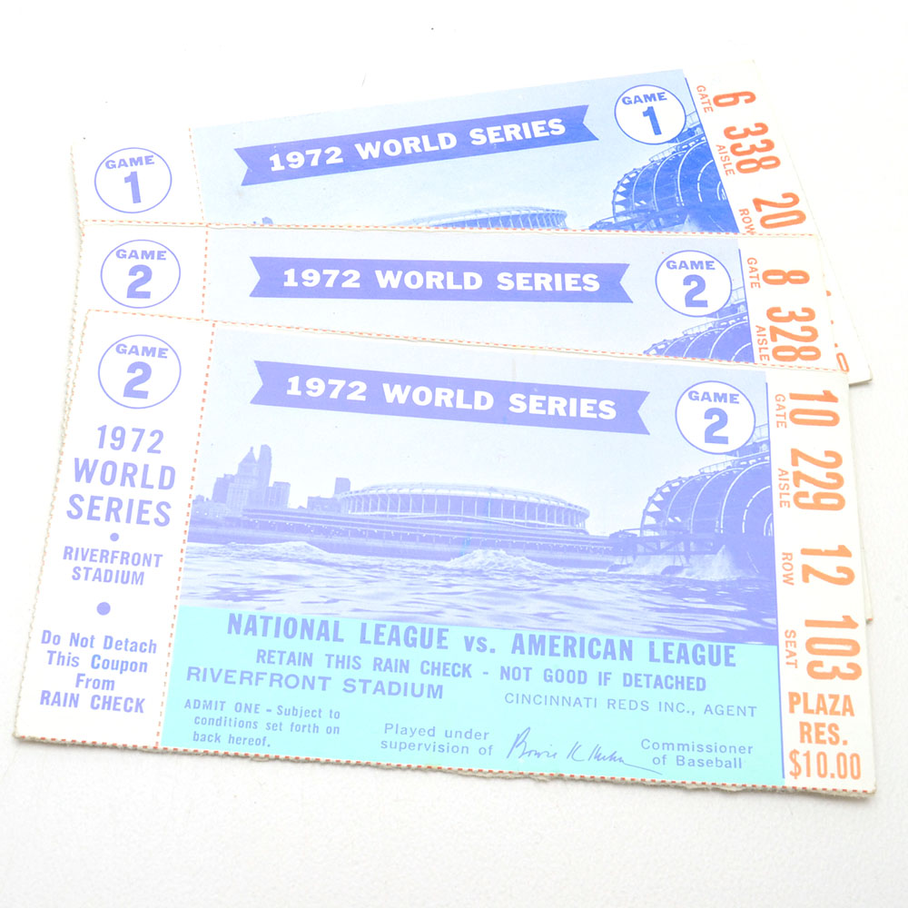 Three 1972 World Series Baseball Tickets