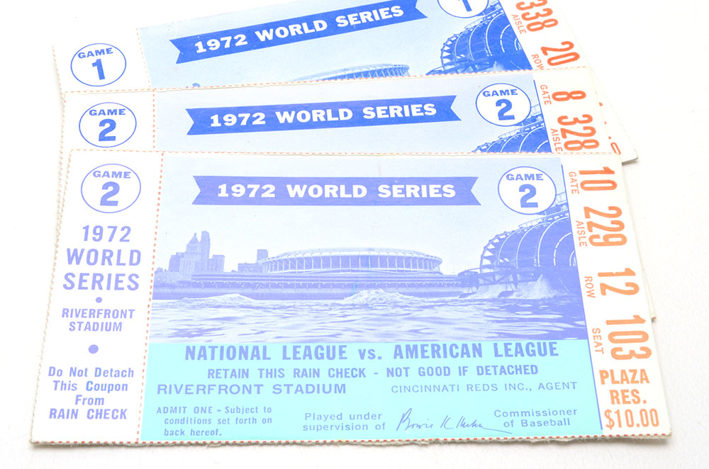 Three 1972 World Series Baseball Tickets