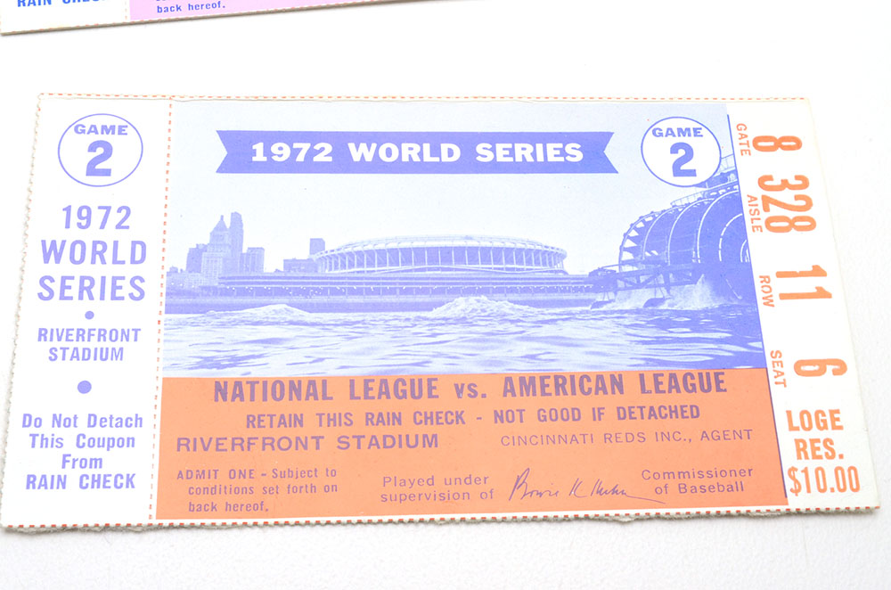Three 1972 World Series Baseball Tickets