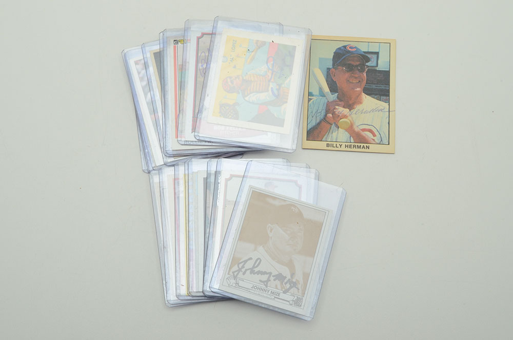 Eighteen Signed Baseball Cards, Many HOF Players