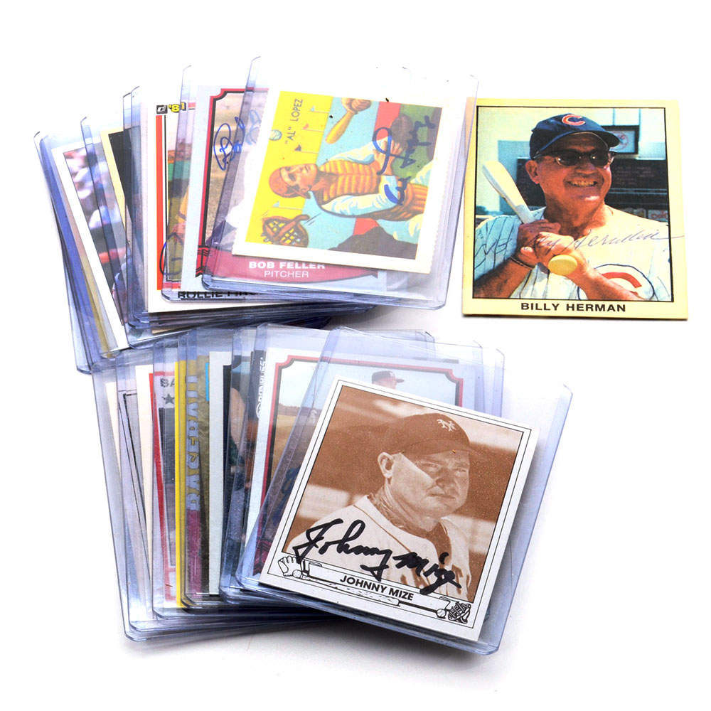 Eighteen Signed Baseball Cards, Many HOF Players