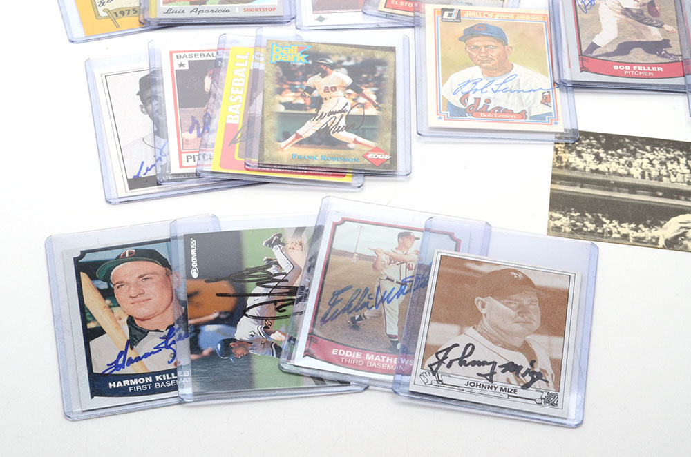 Eighteen Signed Baseball Cards, Many HOF Players