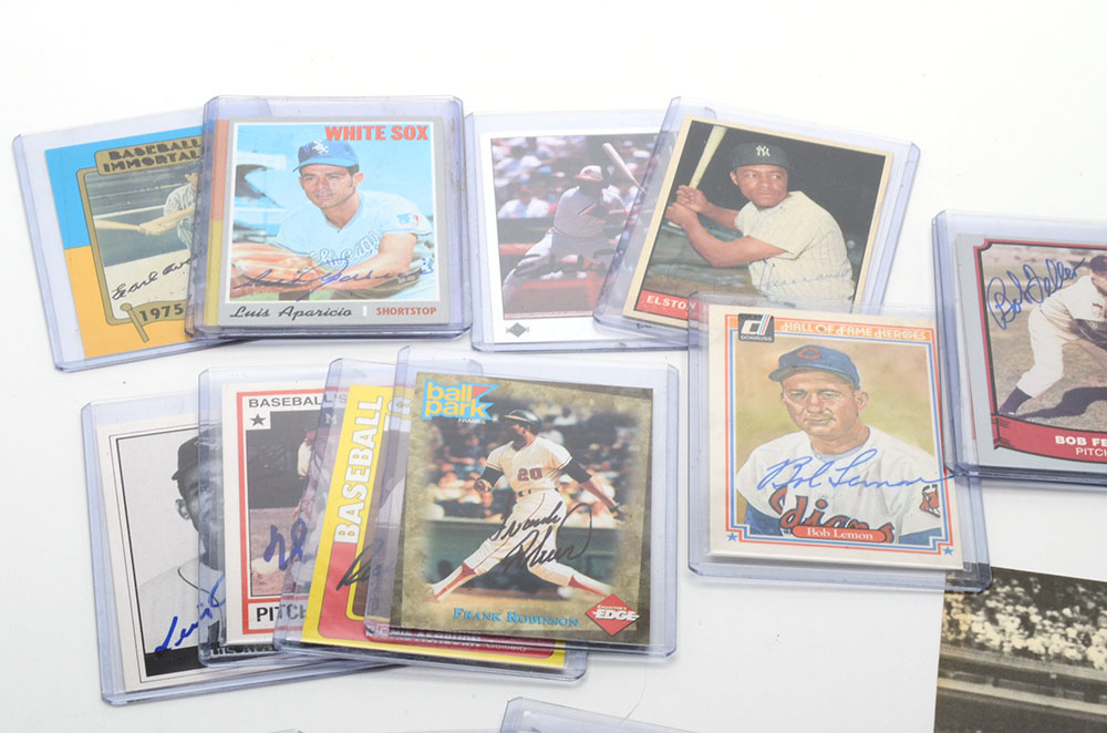 Eighteen Signed Baseball Cards, Many HOF Players