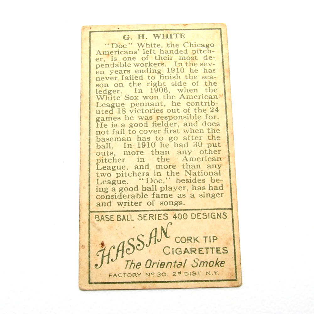 Early 1900s Doc White Chicago White Sox Hassan Tobacco Card