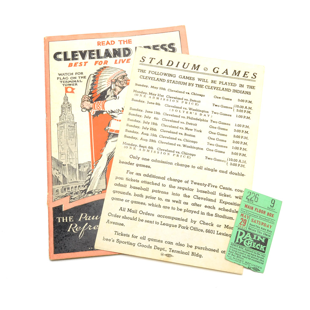 1937 Cleveland Indians Score Card and Ticket Stub