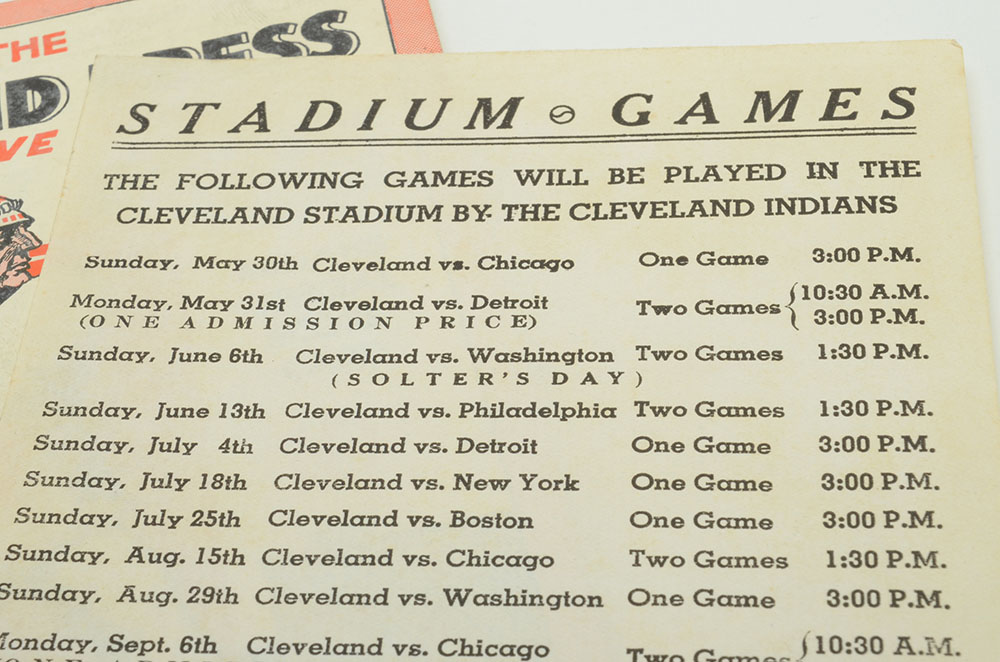 1937 Cleveland Indians Score Card and Ticket Stub