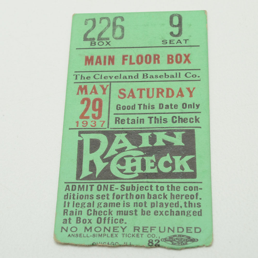 1937 Cleveland Indians Score Card and Ticket Stub