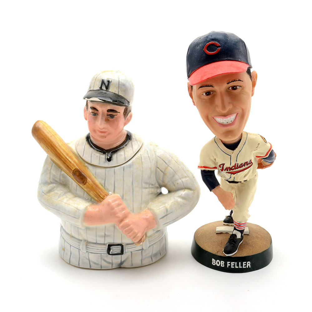 Feller Bobblehead and Baseball Player Container