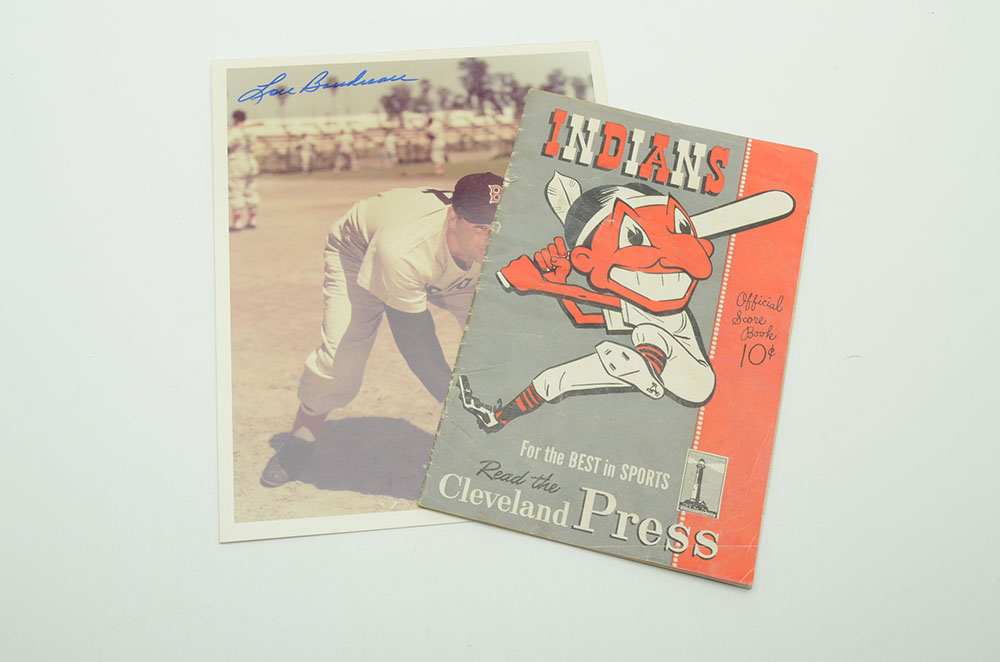 Lou Boudreau Signed Photo and 1948 Indians Scorebook