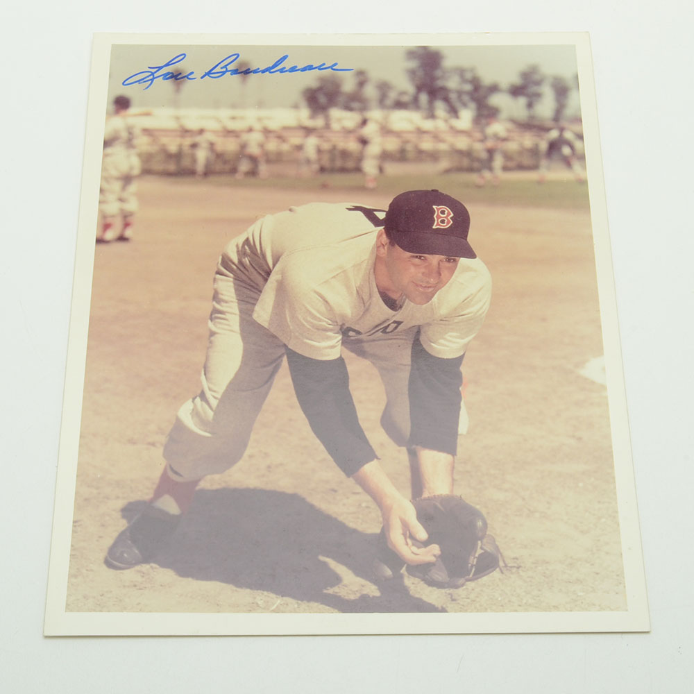 Lou Boudreau Signed Photo and 1948 Indians Scorebook