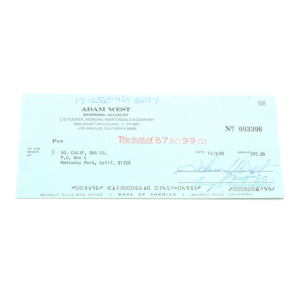 Adam West "Batman" Signed Bank Statement