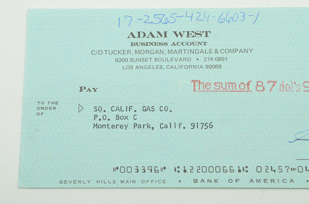 Adam West "Batman" Signed Bank Statement