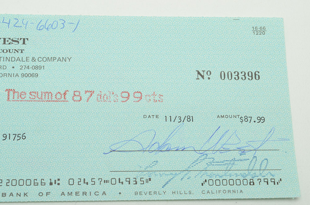 Adam West "Batman" Signed Bank Statement