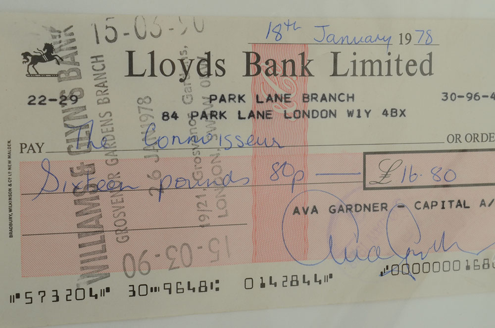 Ava Gardner Signed Bank Statement