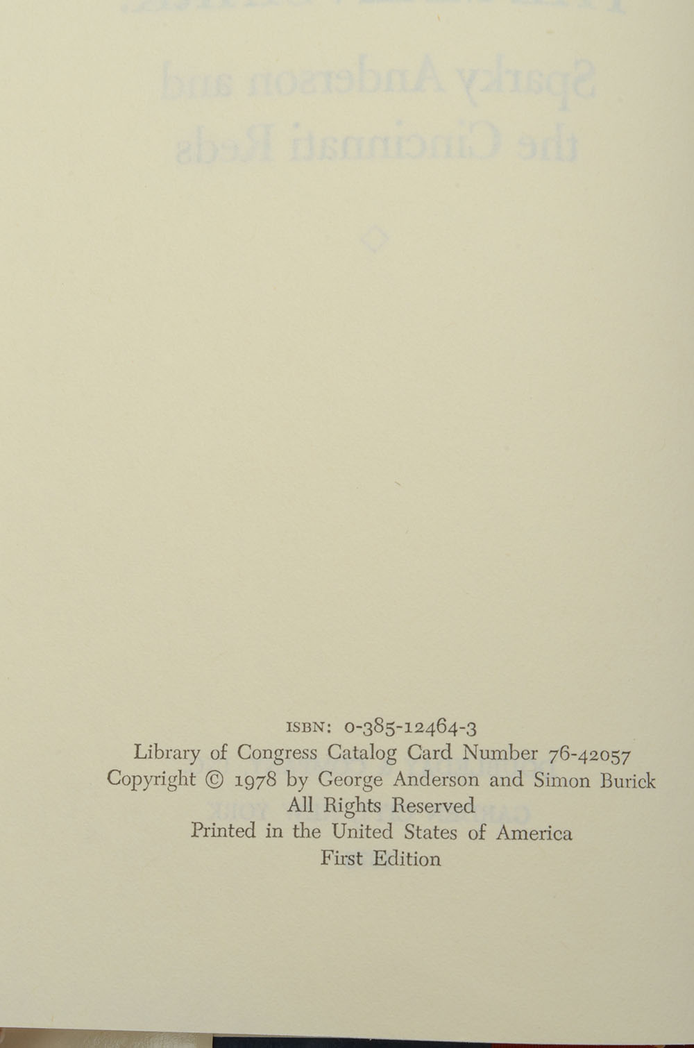 Signed First Edition Sparky Anderson "The Main Spark"