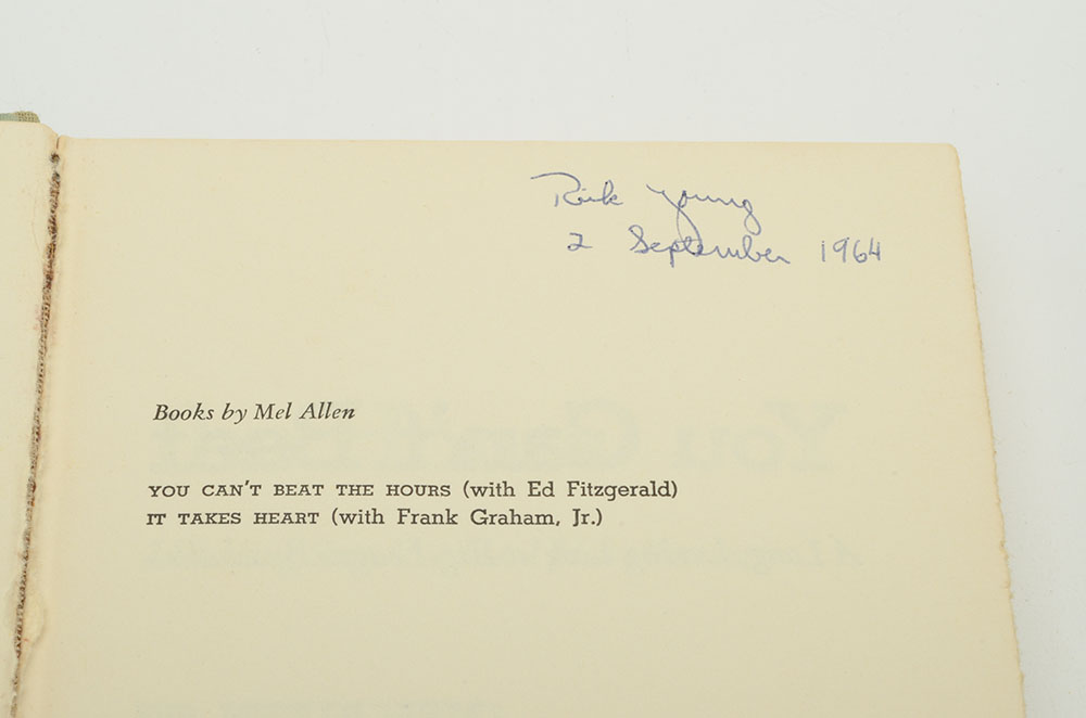 Mel Allen Signed First Edition "You Can't Beat The Hours"