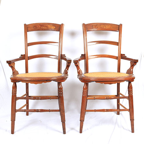 Late 19th Century Victorian Eastlake Armchairs With Caned Seats