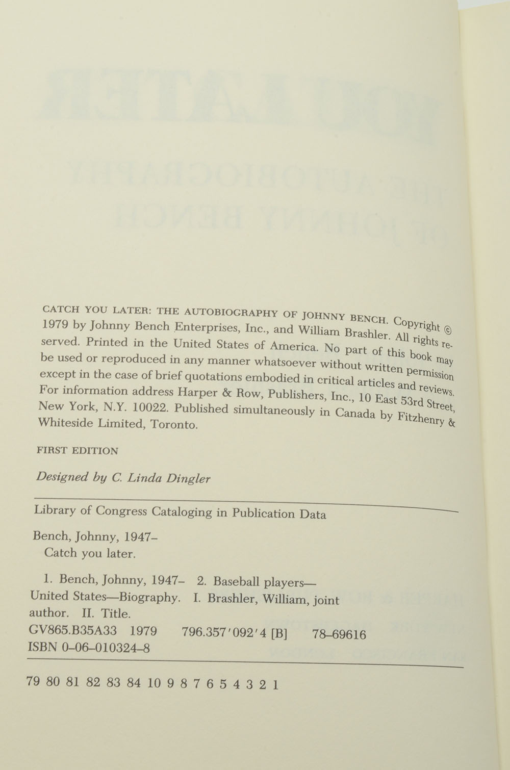 Johnny Bench Signed First Edition Autobiography