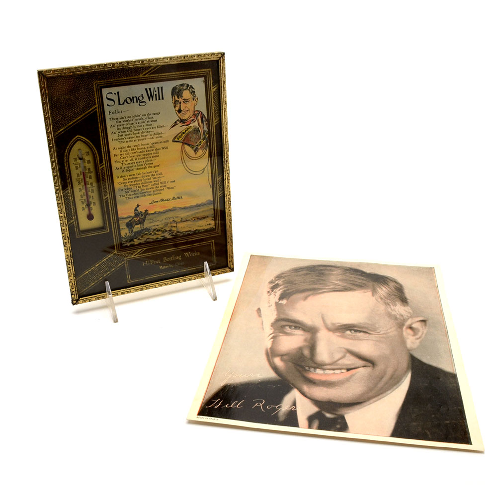 1930s Will Rodgers Advertising Thermometer and Print