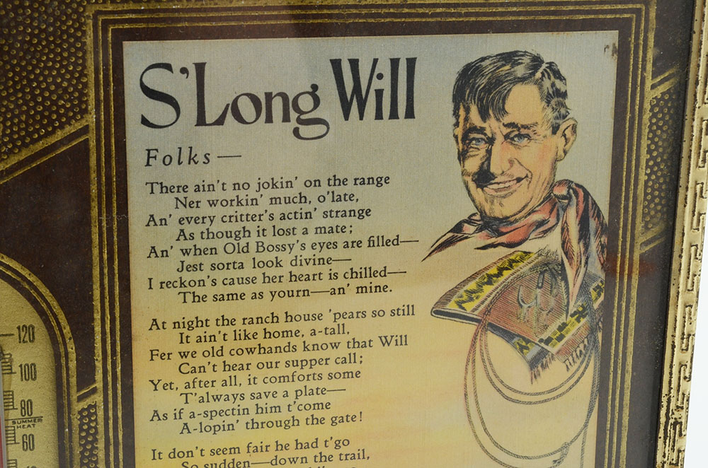 1930s Will Rodgers Advertising Thermometer and Print