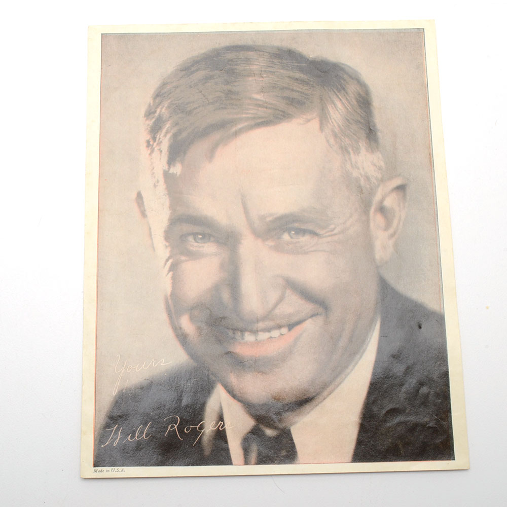 1930s Will Rodgers Advertising Thermometer and Print