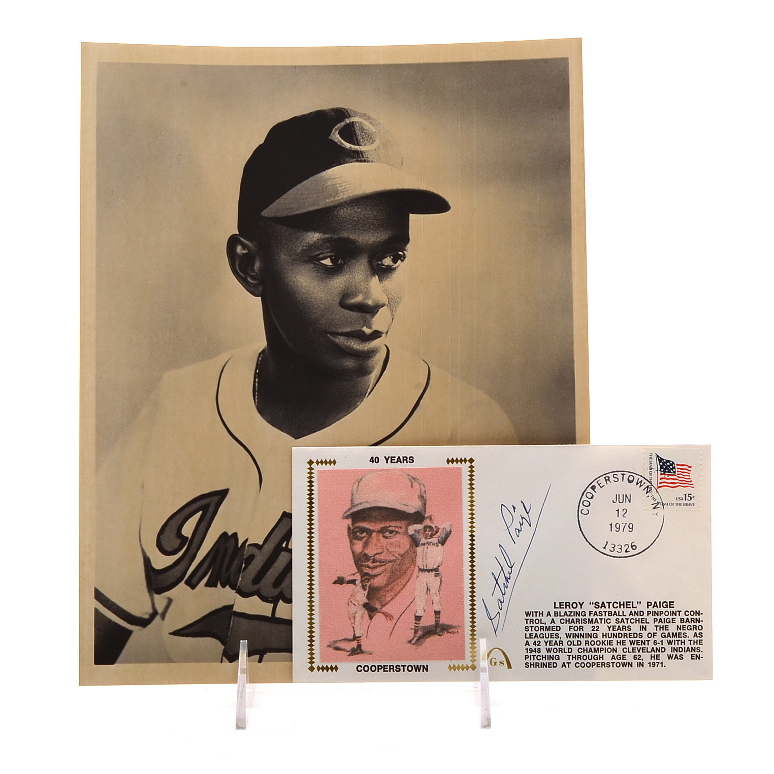 Satchel Paige Signed First Issue Envelope with Photo COA