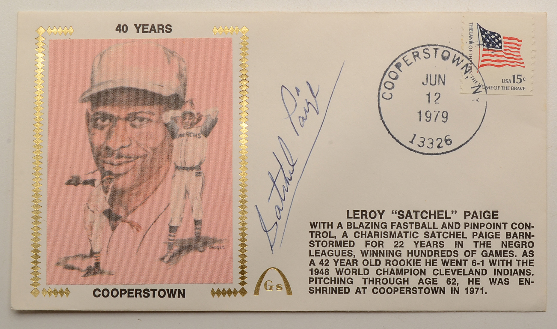 Satchel Paige Signed First Issue Envelope with Photo COA