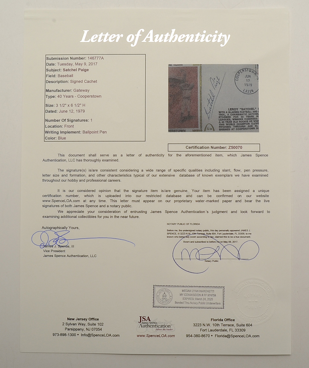 Satchel Paige Signed First Issue Envelope with Photo COA