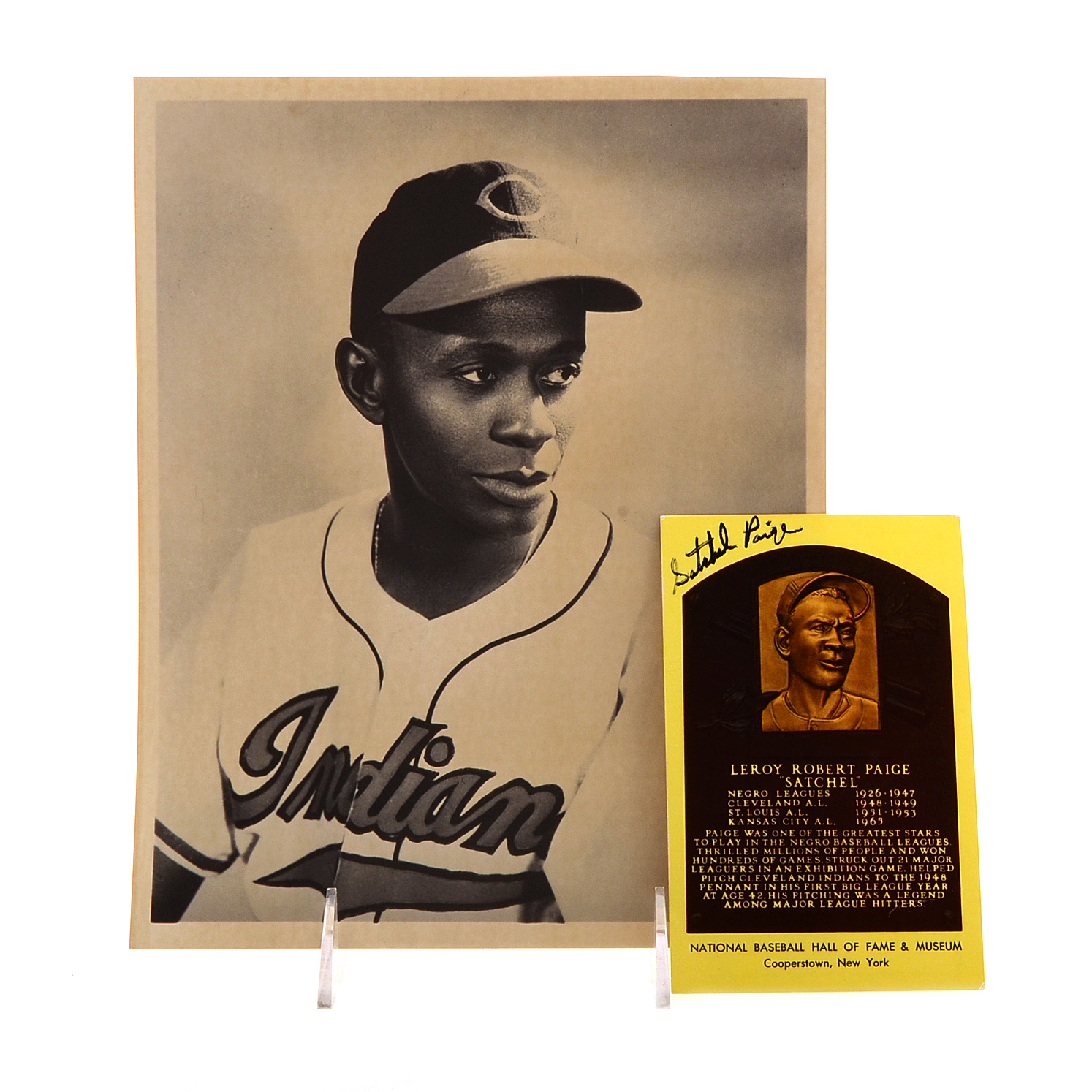 Satchel Paige Signed Hall of Fame Postcard with Photo COA