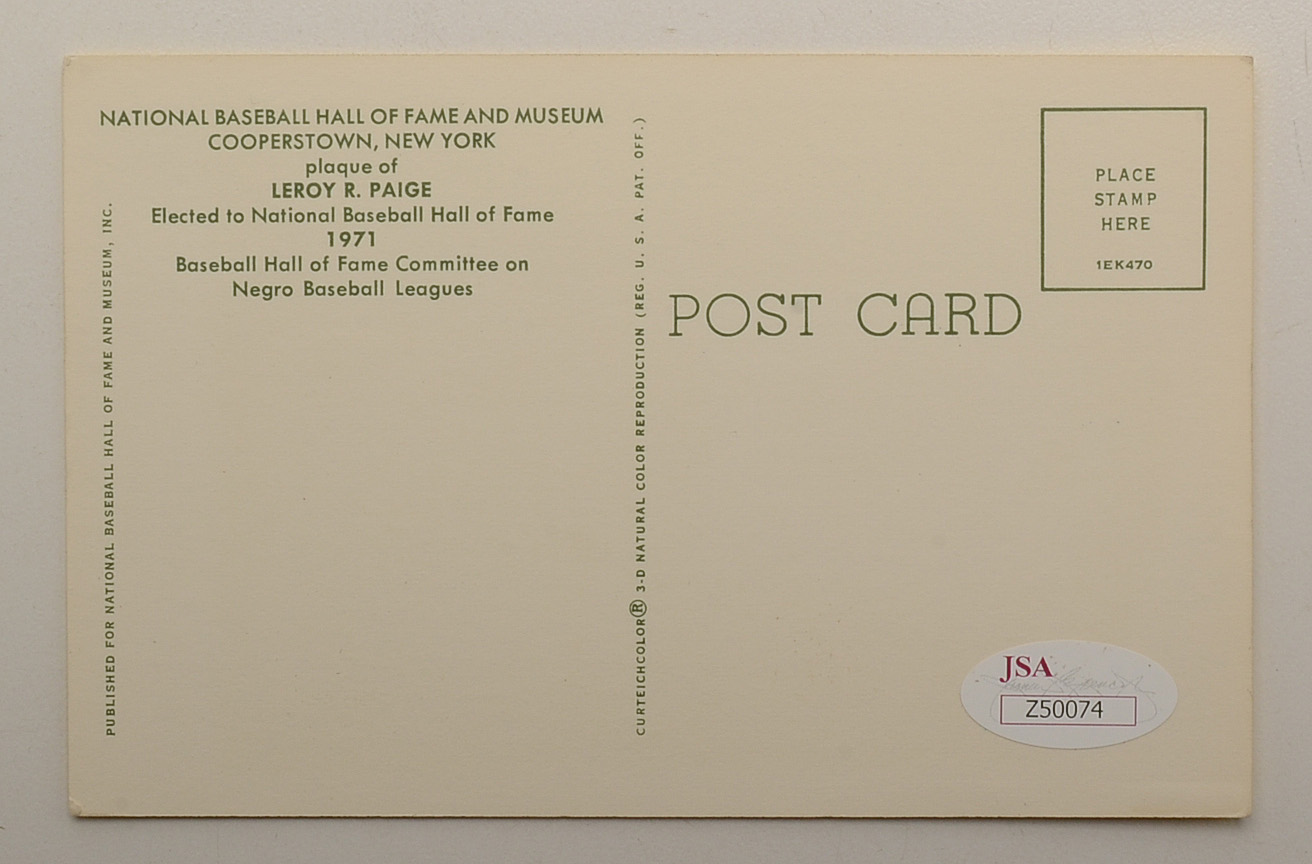 Satchel Paige Signed Hall of Fame Postcard with Photo COA