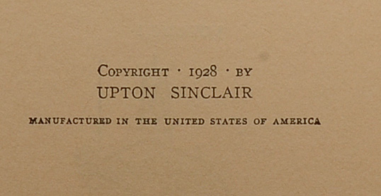 Upton Sinclair Signed Book  COA