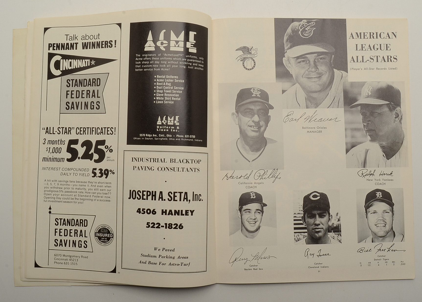1970 Baseball All-Star Game Program Cincinnati
